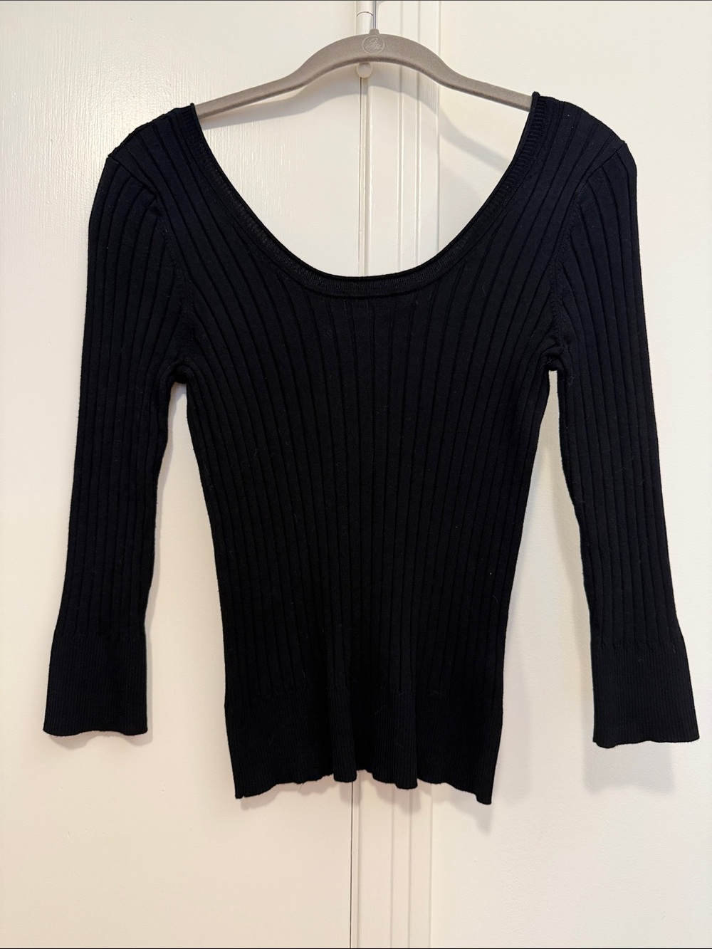 Black Ribbed Scoop Neck Knit Top